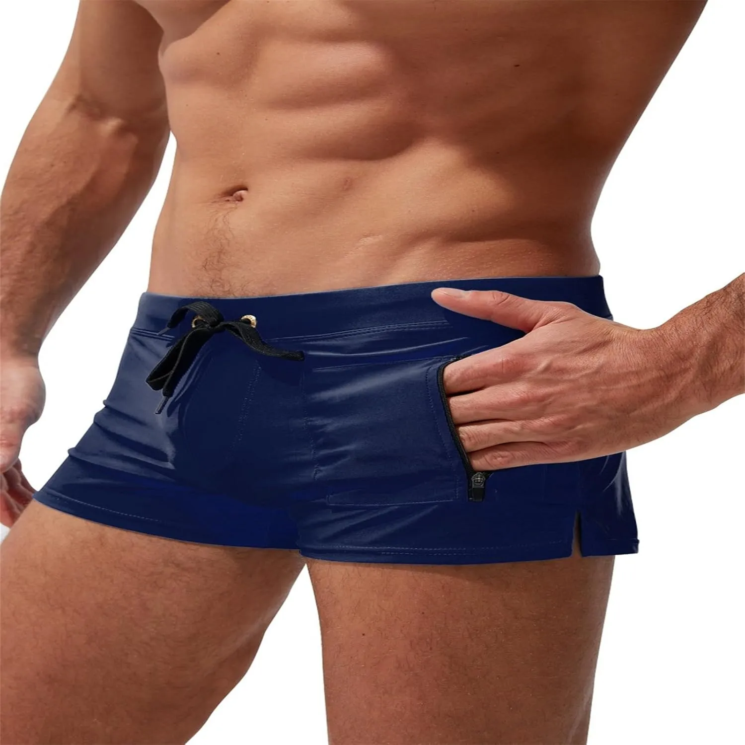 ZEFOTIM Swimming Shorts for Men Drawstring Funny Solid Color Trunk Fashions Big and Tall Swimwear with Zipper Pockets